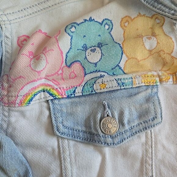 Care Bears Justice Denim Jacket Kids Girls Size Small 7/8 Blue White Jean - Picture 2 of 10